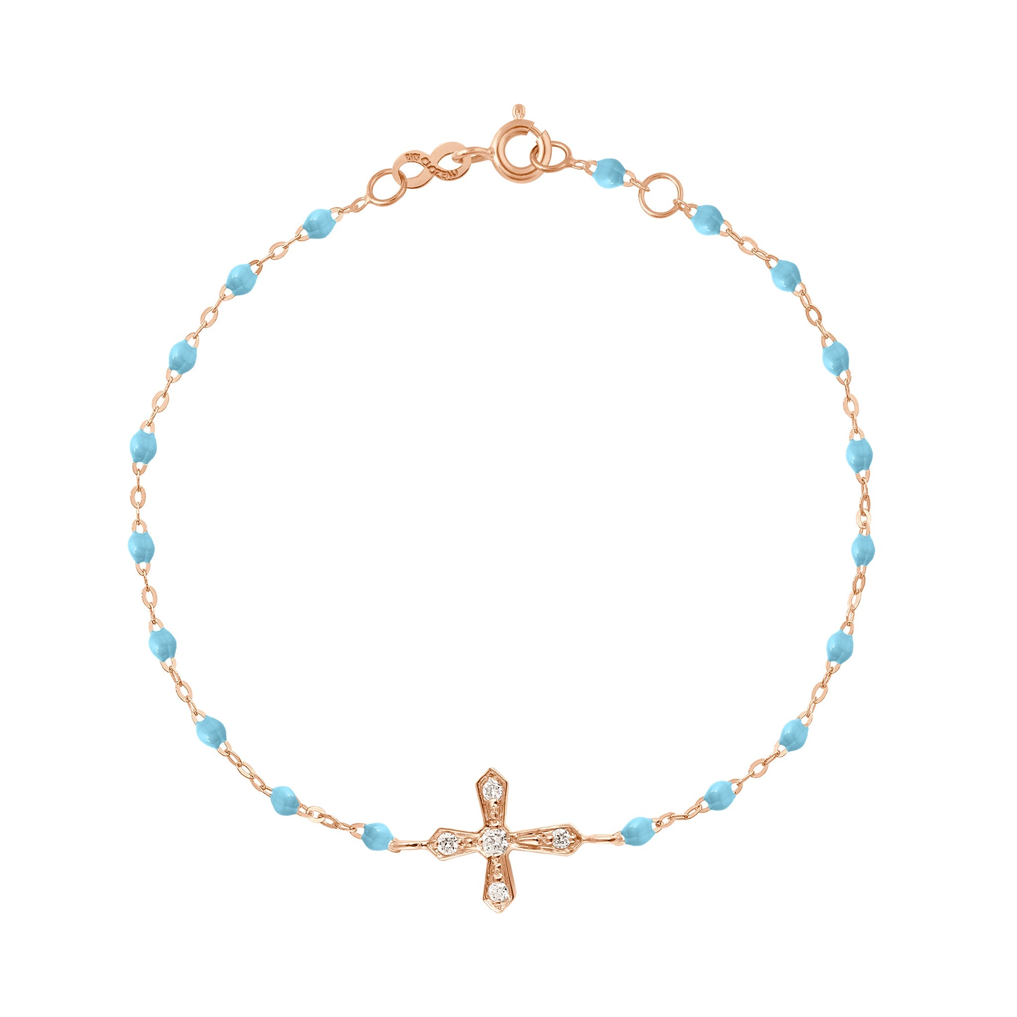 Gigi Clozeau - Bracelet turquoise Croix Vintage diamants, or rose, 17 cm