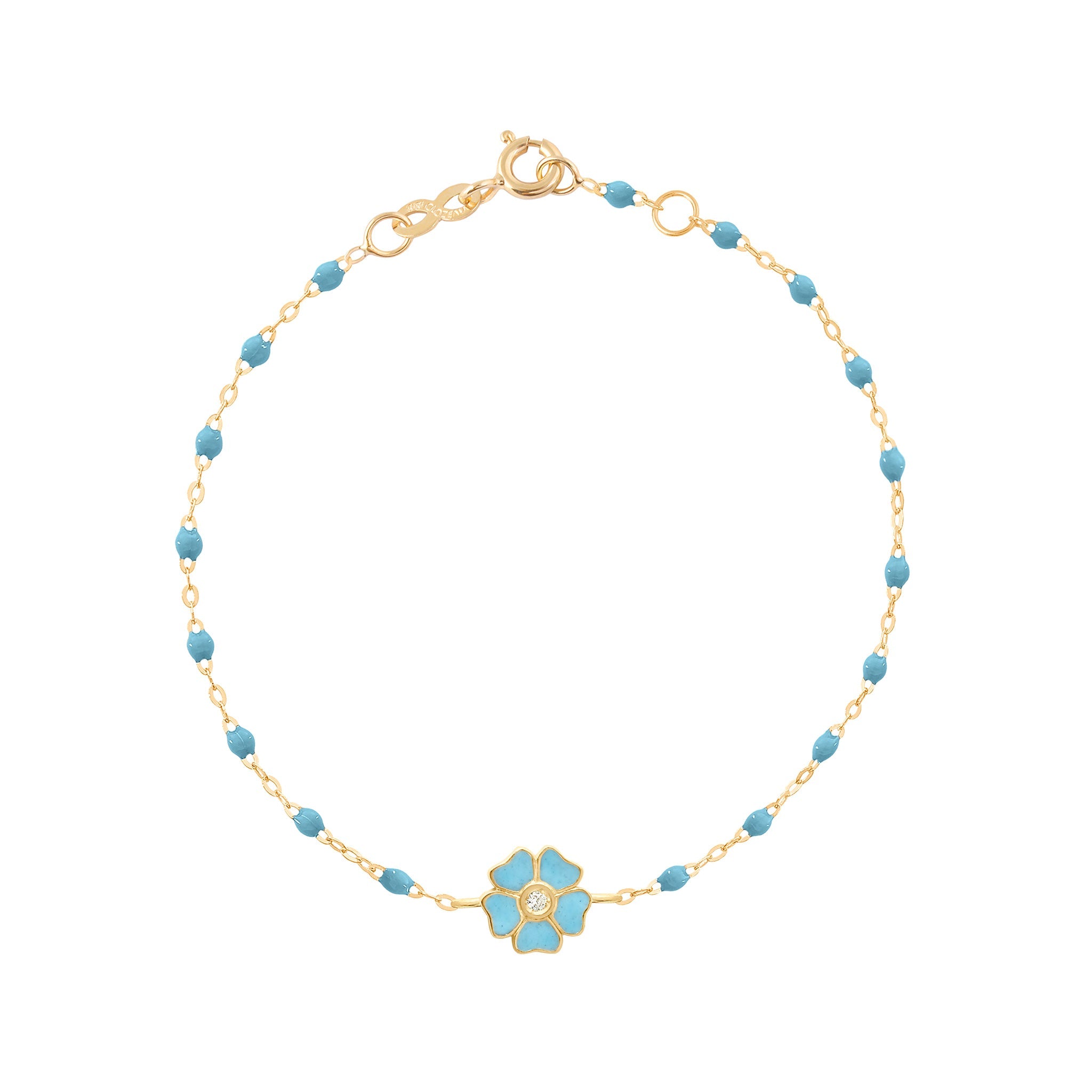 Gigi Clozeau - Bracelet turquoise Fleur, diamant, or jaune, 17 cm