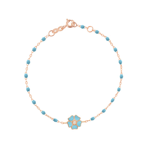 Gigi Clozeau - Bracelet turquoise Fleur, diamant, or rose, 17 cm
