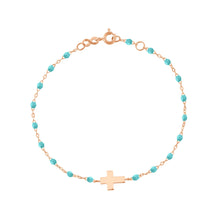 Gigi Clozeau - Bracelet turquoise vert Croix, or rose, 17cm