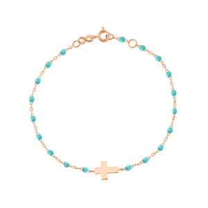 Gigi Clozeau - Bracelet turquoise vert Croix, or rose, 17cm