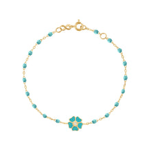 Gigi Clozeau - Bracelet turquoise vert Fleur, diamant, or jaune, 17 cm