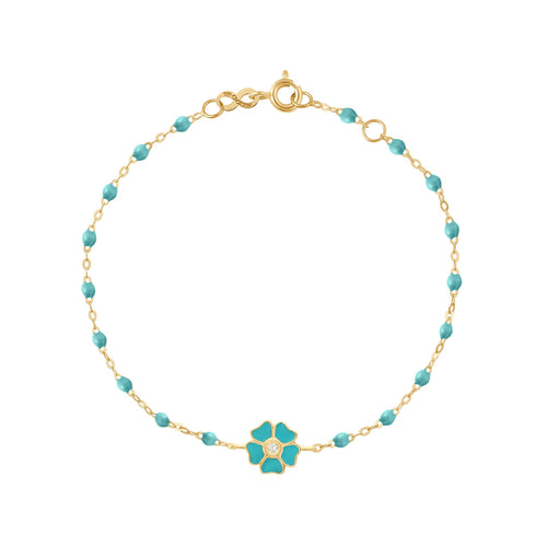 Gigi Clozeau - Bracelet turquoise vert Fleur, diamant, or jaune, 17 cm