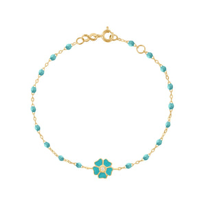 Gigi Clozeau - Bracelet turquoise vert Fleur, diamant, or jaune, 17 cm