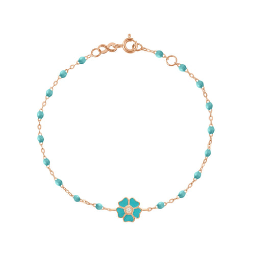 Gigi Clozeau - Bracelet turquoise vert Fleur, diamant, or rose, 17 cm