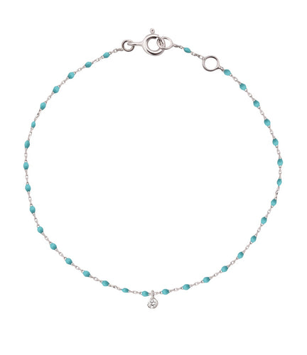 Gigi Clozeau - Bracelet turquoise vert Mini Gigi, or blanc, 1 diamant, 17 cm