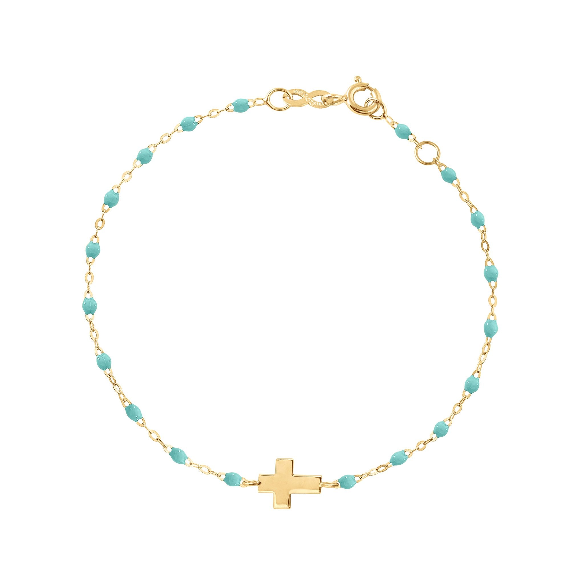 Gigi Clozeau - Bracelet vert d'eau Croix, or jaune, 17cm
