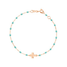 Gigi Clozeau - Bracelet vert d'eau Croix, or rose, 17cm