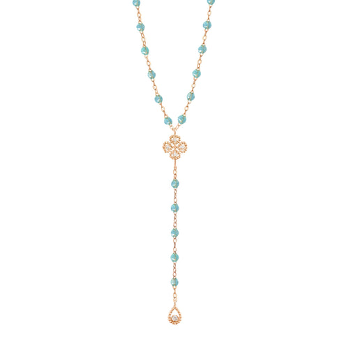 Gigi Clozeau - Chapelet aqua Lucky Trèfle, diamants, or rose, 45 cm