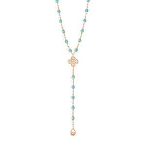 Gigi Clozeau - Chapelet aqua Lucky Trèfle, diamants, or rose, 45 cm