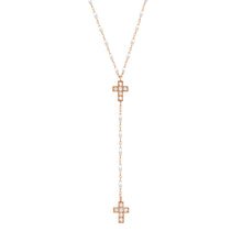Gigi Clozeau - Chapelet blanc Croix Diamants, or rose, 42 cm