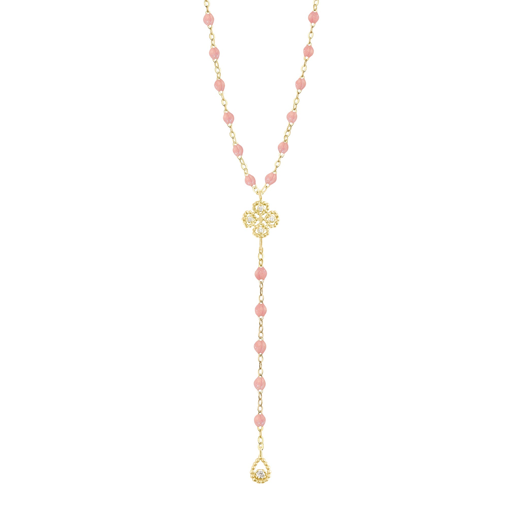 Gigi Clozeau - Chapelet blush Lucky Trèfle, diamants, or jaune, 45 cm
