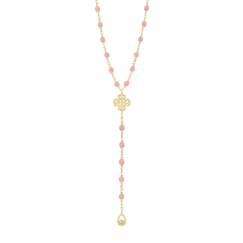 Gigi Clozeau - Chapelet blush Lucky Trèfle, diamants, or jaune, 45 cm