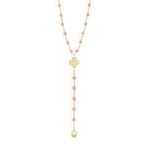 Gigi Clozeau - Chapelet blush Lucky Trèfle, diamants, or jaune, 45 cm