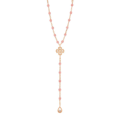Gigi Clozeau - Chapelet blush Lucky Trèfle, diamants, or rose, 45 cm