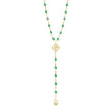 Gigi Clozeau - Chapelet menthe Lucky Trèfle, diamants, or jaune, 45 cm