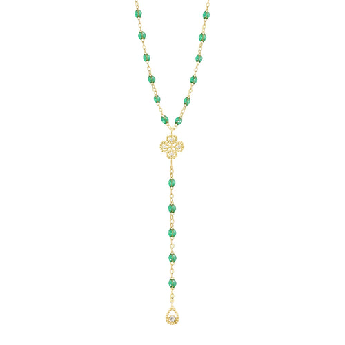 Gigi Clozeau - Chapelet menthe Lucky Trèfle, diamants, or jaune, 45 cm
