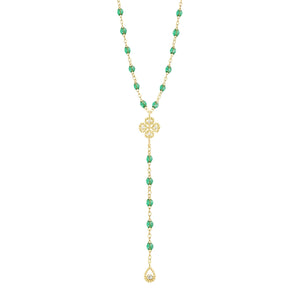 Gigi Clozeau - Chapelet menthe Lucky Trèfle, diamants, or jaune, 45 cm