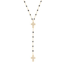 Gigi Clozeau - Chapelet noir Croix Diamants, or jaune, 42 cm