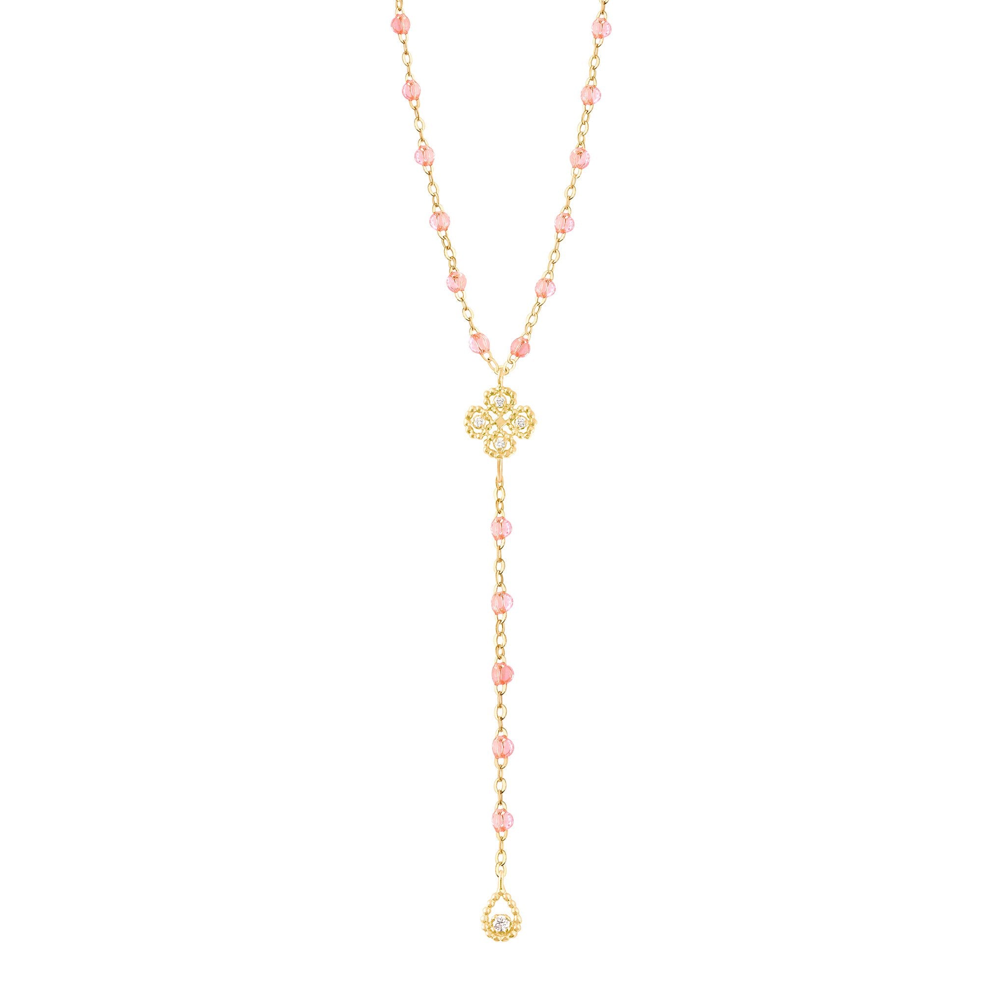 Gigi Clozeau - Chapelet rosée Lucky Trèfle, diamants, or jaune, 45 cm