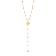 Gigi Clozeau - Chapelet rosée Lucky Trèfle, diamants, or jaune, 45 cm