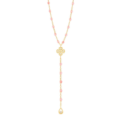 Gigi Clozeau - Chapelet rosée Lucky Trèfle, diamants, or jaune, 45 cm