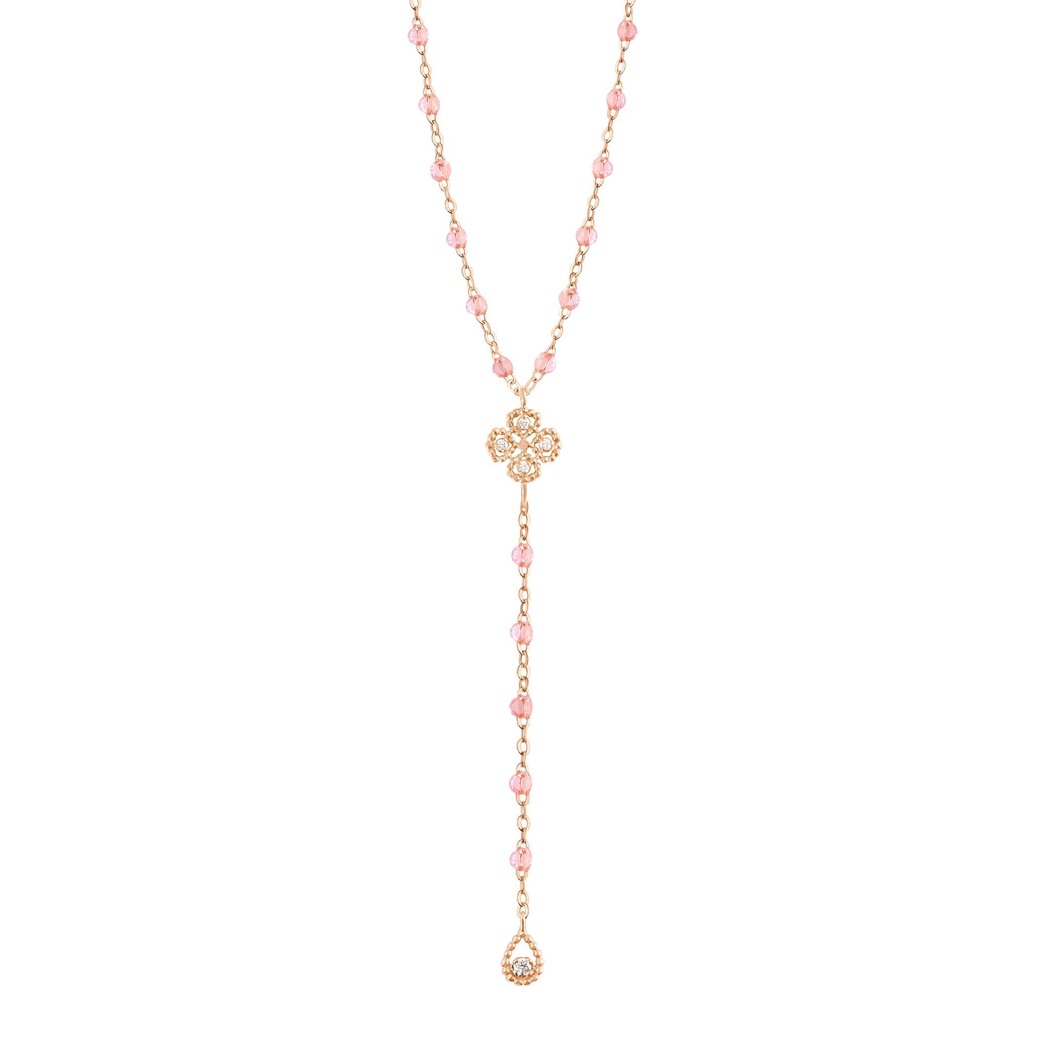 Gigi Clozeau - Chapelet rosée Lucky Trèfle, diamants, or rose, 45 cm