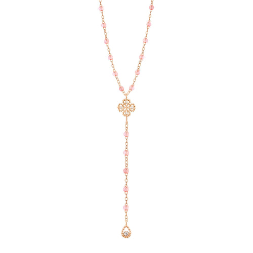 Gigi Clozeau - Chapelet rosée Lucky Trèfle, diamants, or rose, 45 cm