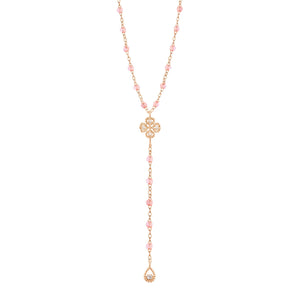 Gigi Clozeau - Chapelet rosée Lucky Trèfle, diamants, or rose, 45 cm