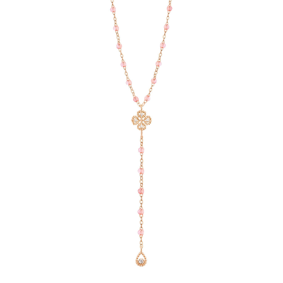 Gigi Clozeau - Chapelet rosée Lucky Trèfle, diamants, or rose, 45 cm