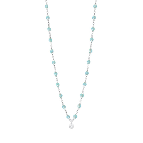 Gigi Clozeau - Collier aqua Gigi Suprême, or blanc, 1 diamant, 42 cm