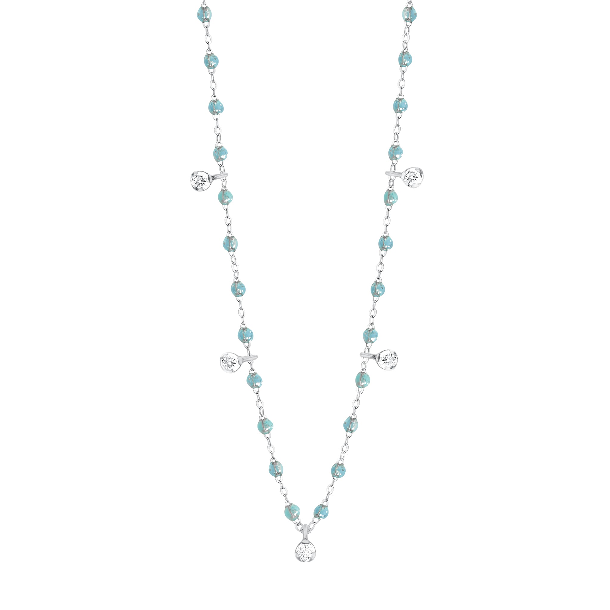 Gigi Clozeau - Collier aqua Gigi Suprême, or blanc, 5 diamants, 45 cm