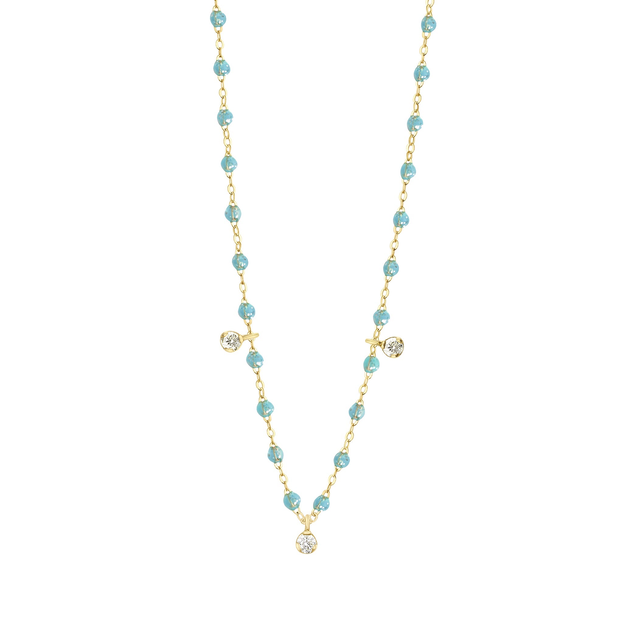 Gigi Clozeau - Collier aqua Gigi Suprême, or jaune, 3 diamants, 45 cm