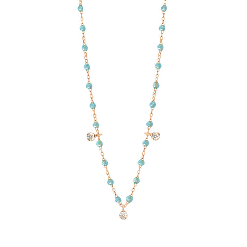 Gigi Clozeau - Collier aqua Gigi Suprême, or rose, 3 diamants, 45 cm