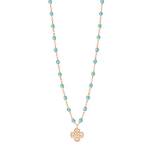 Gigi Clozeau - Collier aqua Lucky Trèfle, diamants, or rose, 42 cm