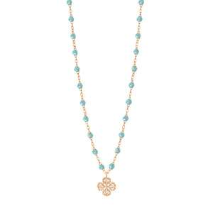 Gigi Clozeau - Collier aqua Lucky Trèfle, diamants, or rose, 42 cm