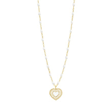 Gigi Clozeau - Collier blanc Cœur Dentelle, or jaune, 42 cm