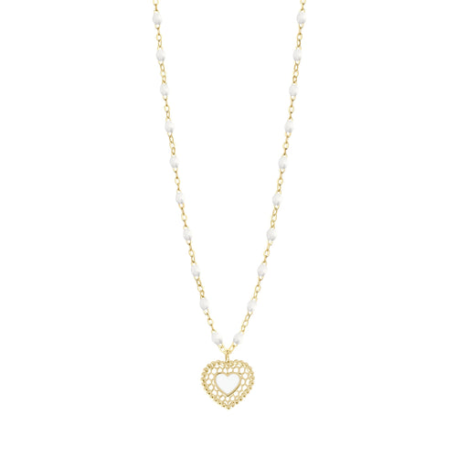 Gigi Clozeau - Collier blanc Cœur Dentelle, or jaune, 42 cm