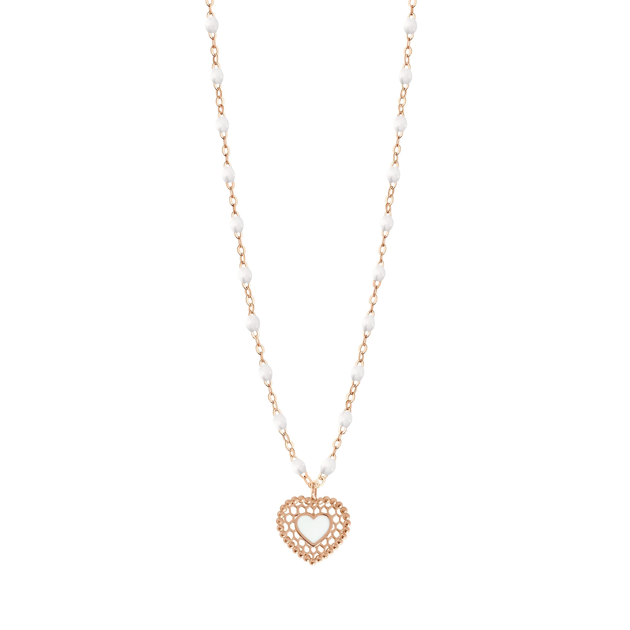 Gigi Clozeau - Collier blanc Cœur Dentelle, or rose, 42 cm