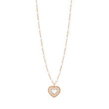 Gigi Clozeau - Collier blanc Cœur Dentelle, or rose, 42 cm