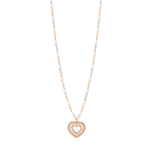 Gigi Clozeau - Collier blanc Cœur Dentelle, or rose, 42 cm