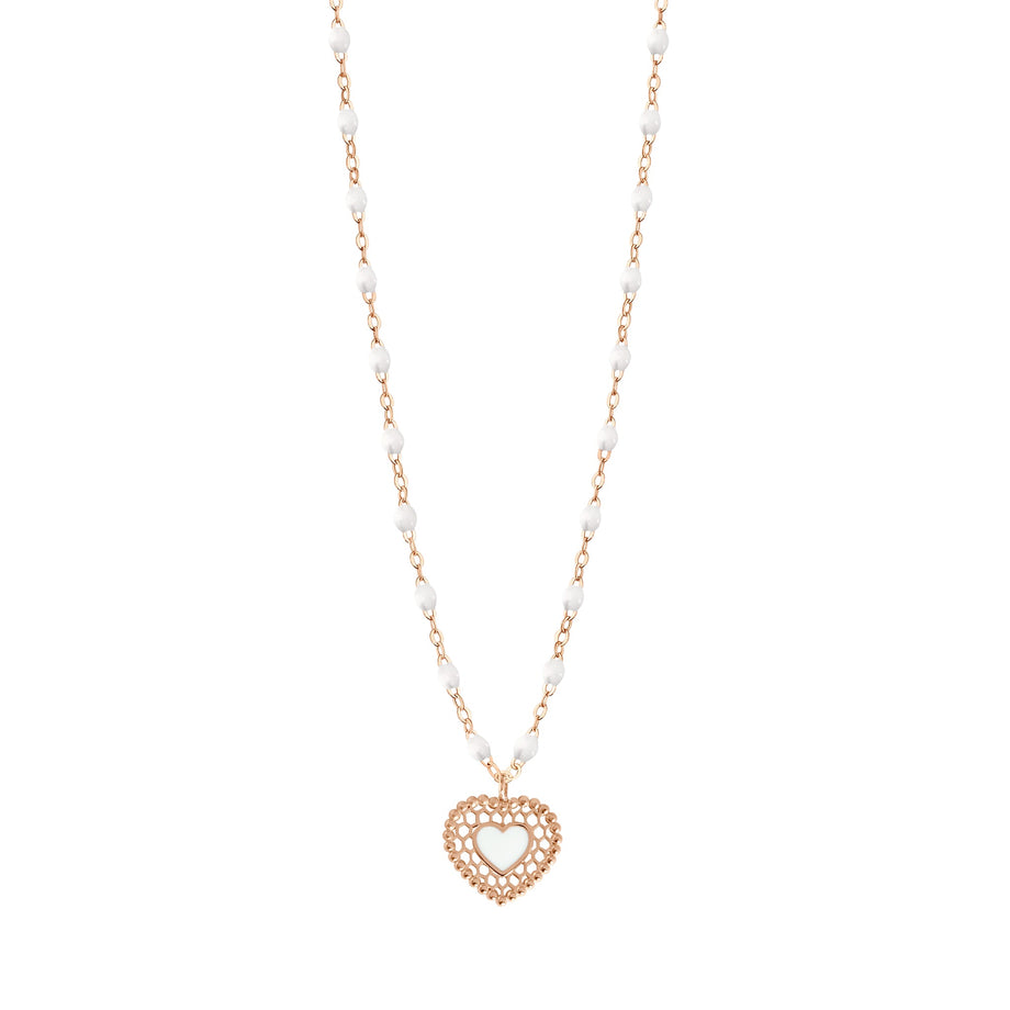 Gigi Clozeau - Collier blanc Cœur Dentelle, or rose, 42 cm