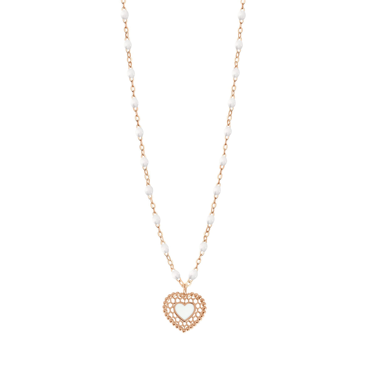 gigi clozeau Collier blanc Cœur Dentelle or rose 42 cm