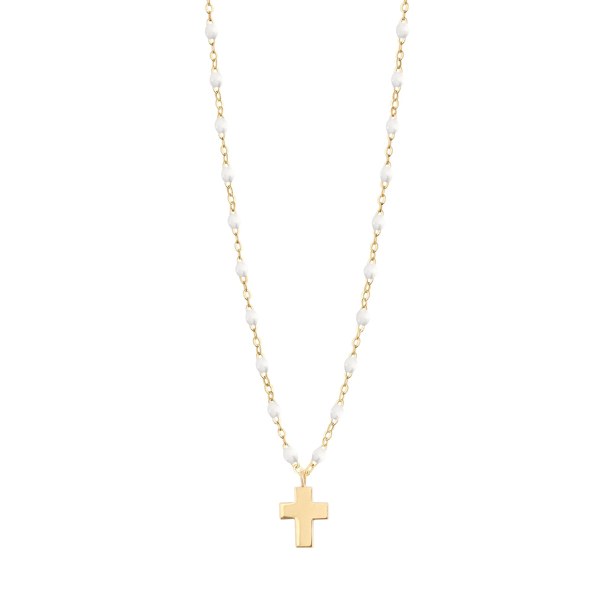 Gigi Clozeau - Collier blanc Croix Classique Gigi, or jaune, 42 cm