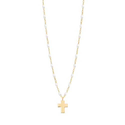 Gigi Clozeau - Collier blanc Croix Classique Gigi, or jaune, 42 cm
