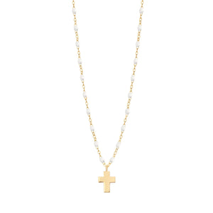 Gigi Clozeau - Collier blanc Croix Classique Gigi, or jaune, 42 cm