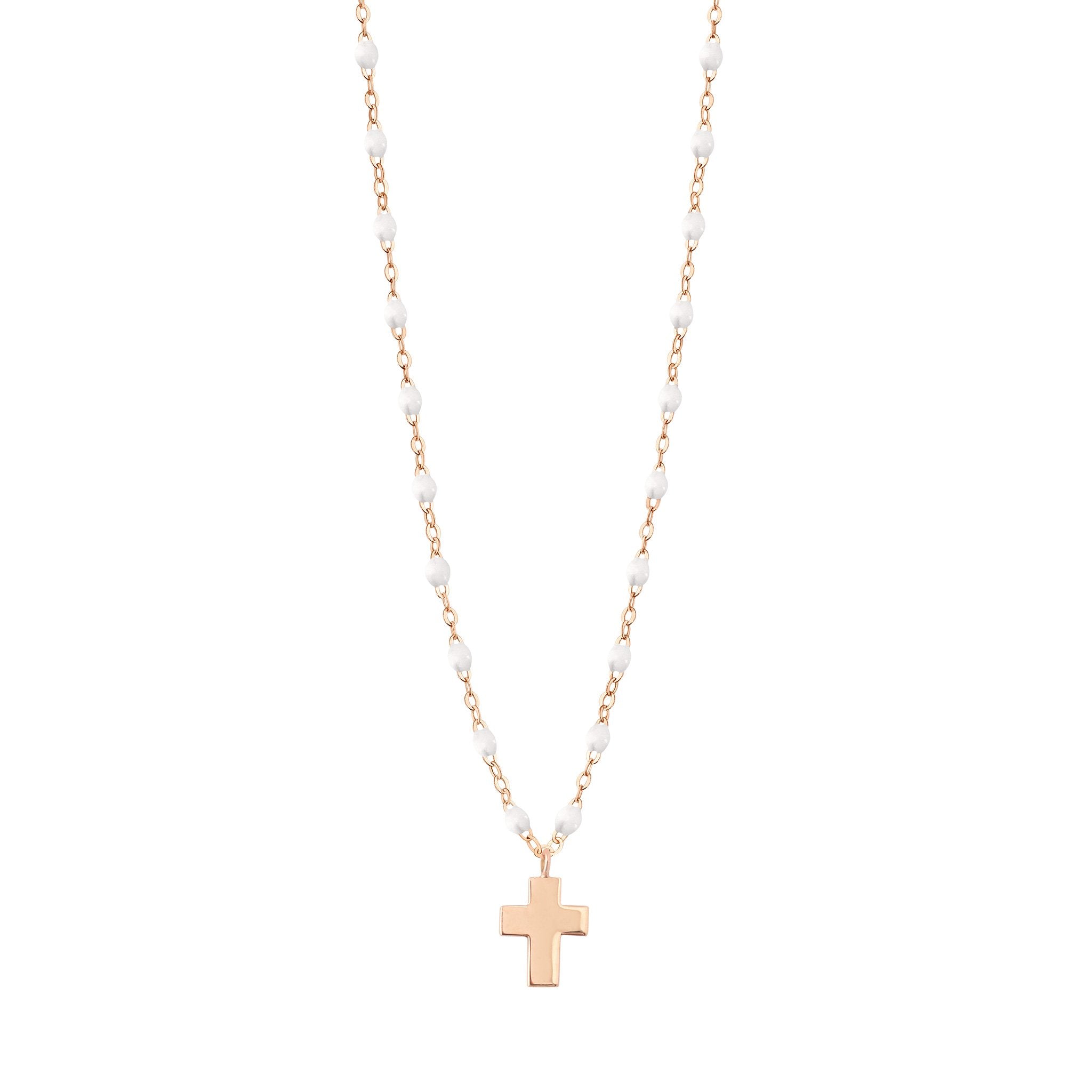 Gigi Clozeau - Collier blanc Croix Classique Gigi, or rose, 42 cm