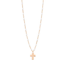 Gigi Clozeau - Collier blanc Croix Classique Gigi, or rose, 42 cm