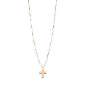 Gigi Clozeau - Collier blanc Croix Classique Gigi, or rose, 42 cm