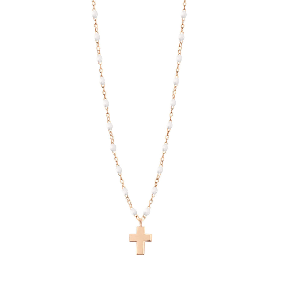 Gigi Clozeau - Collier blanc Croix Classique Gigi, or rose, 42 cm